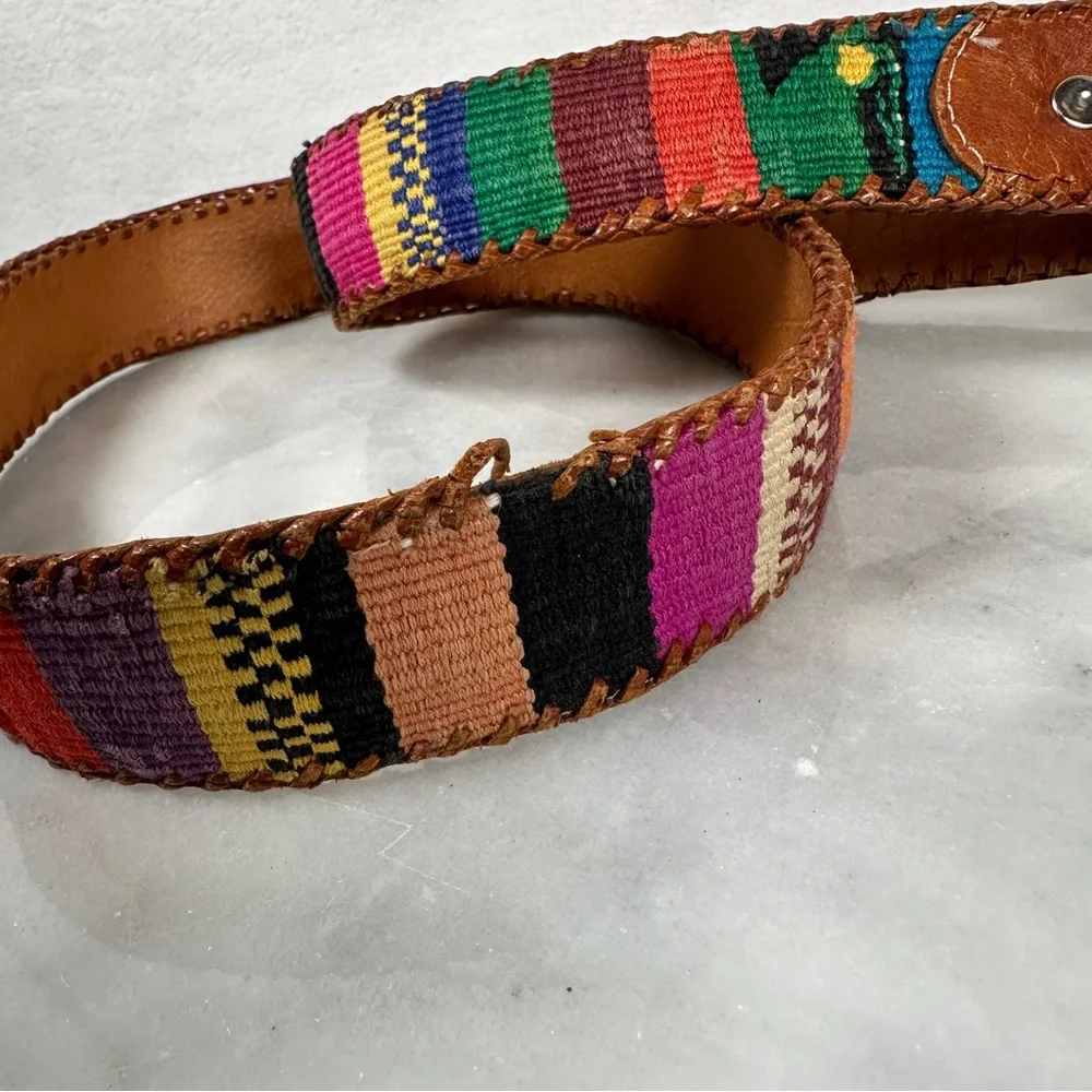 Multicolor Embroidered Leather Belt southwestern western woven boho‎ bohemian